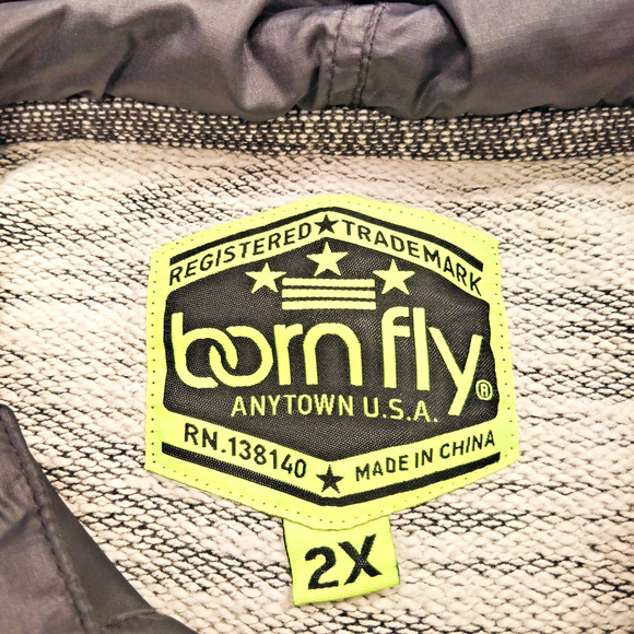 Born Fly Hoodie Men Size 2X Gray Textured Long Sleeve Kangaroo Pocket Drawstring - Picture 3 of 7